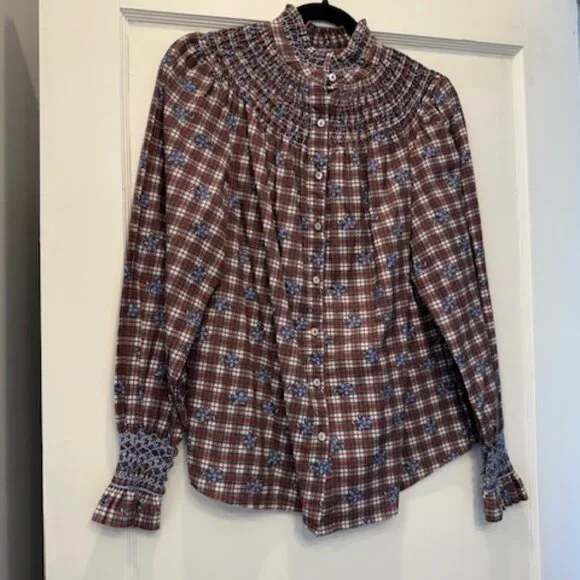 EUC Andion Amelia Blouse Ren Plaid Size S - Picture 2 of 6